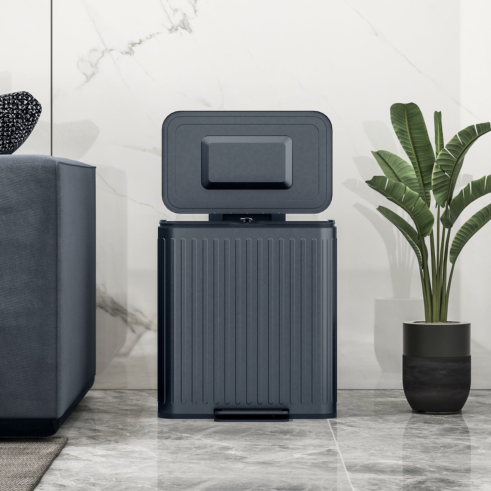 HOMCOM Dual Kitchen Bin, 2 x 20L Double Bin for Recycling and Waste, Fingerprint-proof Pedal Bin with Soft-Close Lid, Removable Inner Buckets, Black