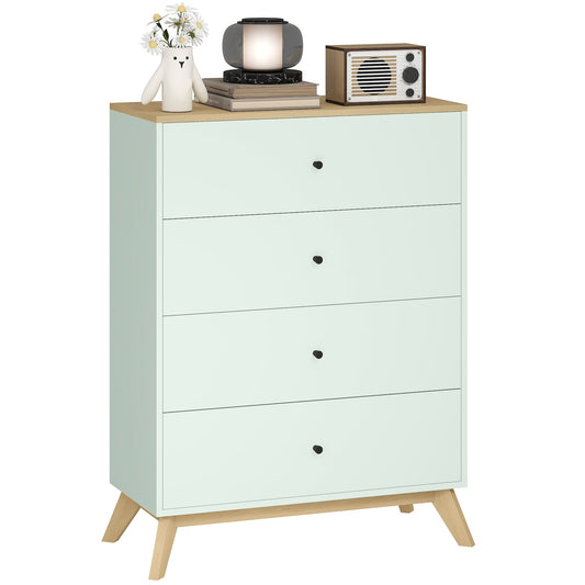 Chest of Drawers, 4 Drawer Storage Cabinet Floor Tower Cupboard for Bedroom Living Room, Light Green and Oak