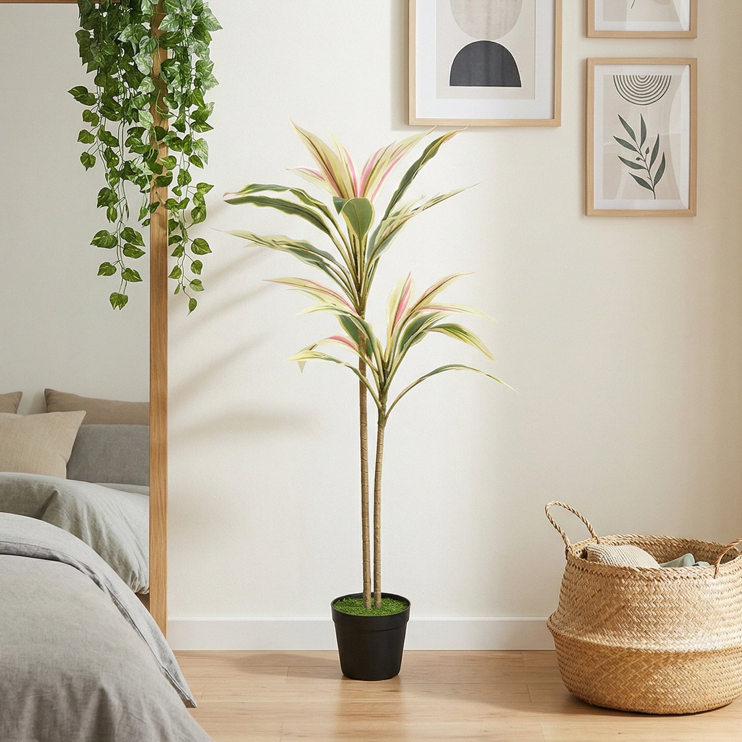 Artificial Cordyline Tree, 90 cm Fake Cordyline Tree with 29 Leaves, Realistic PEVA Faux Plant in Moss Effect Pot for Home Indoor Outdoor Decor, Yellow
