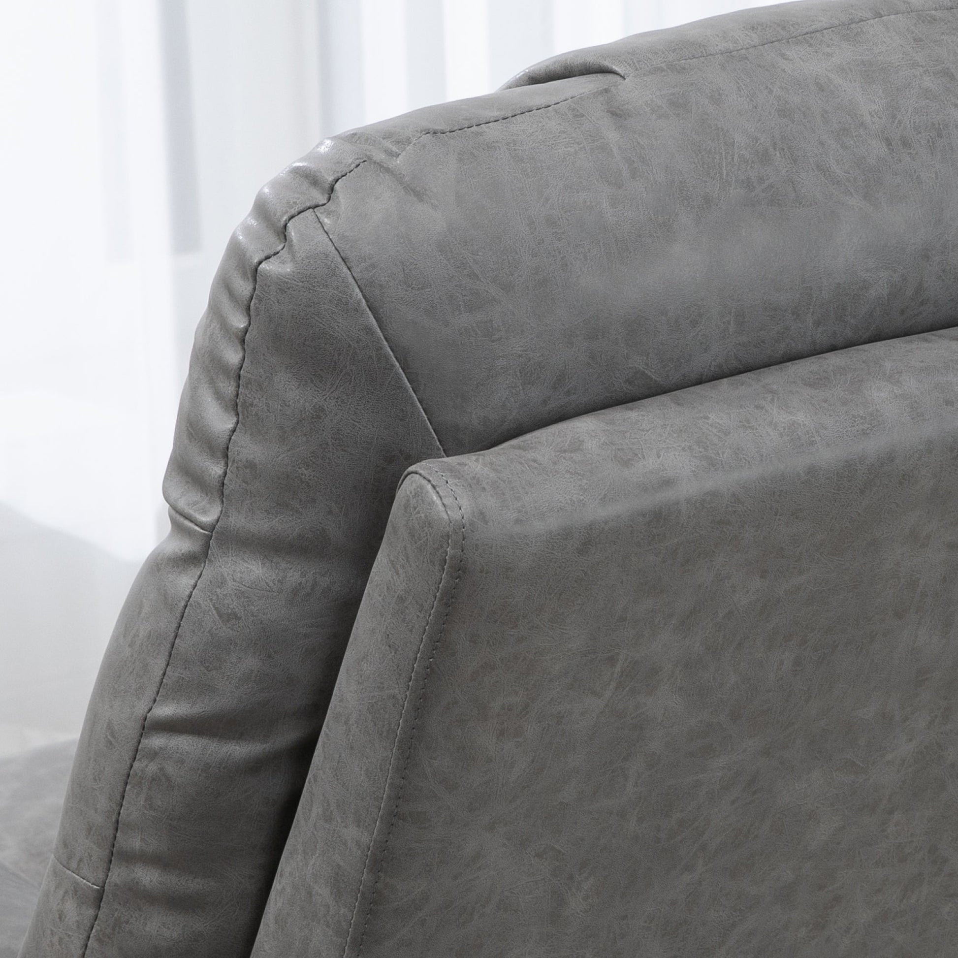 HOMCOM Recliner Armchair, Swivel PU Leather Manual Reclining Chair with Adjustable Leg Rest, Drink Holders, Side Pockets, Rocker Chair for Home Living Room, Light Grey