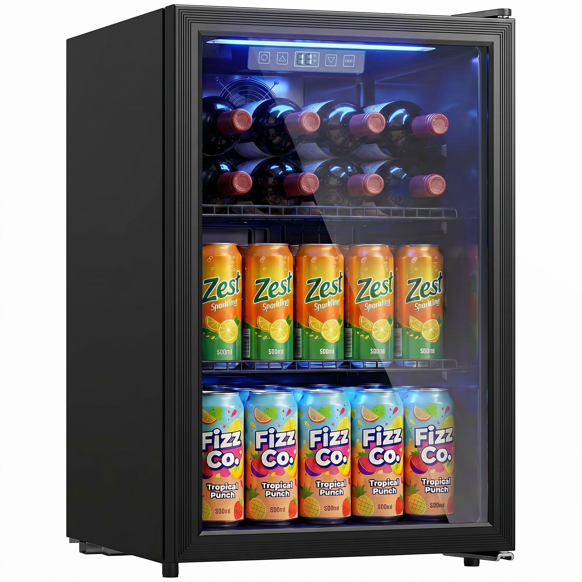 70L Drinks Fridge, 70 Can Under Counter Freestanding Beer Fridge with Double-Layer Glass Door, Wine Cooler with LED Light, Adjustable Shelves, Beverage Cooler for Soda Beer, Home Office