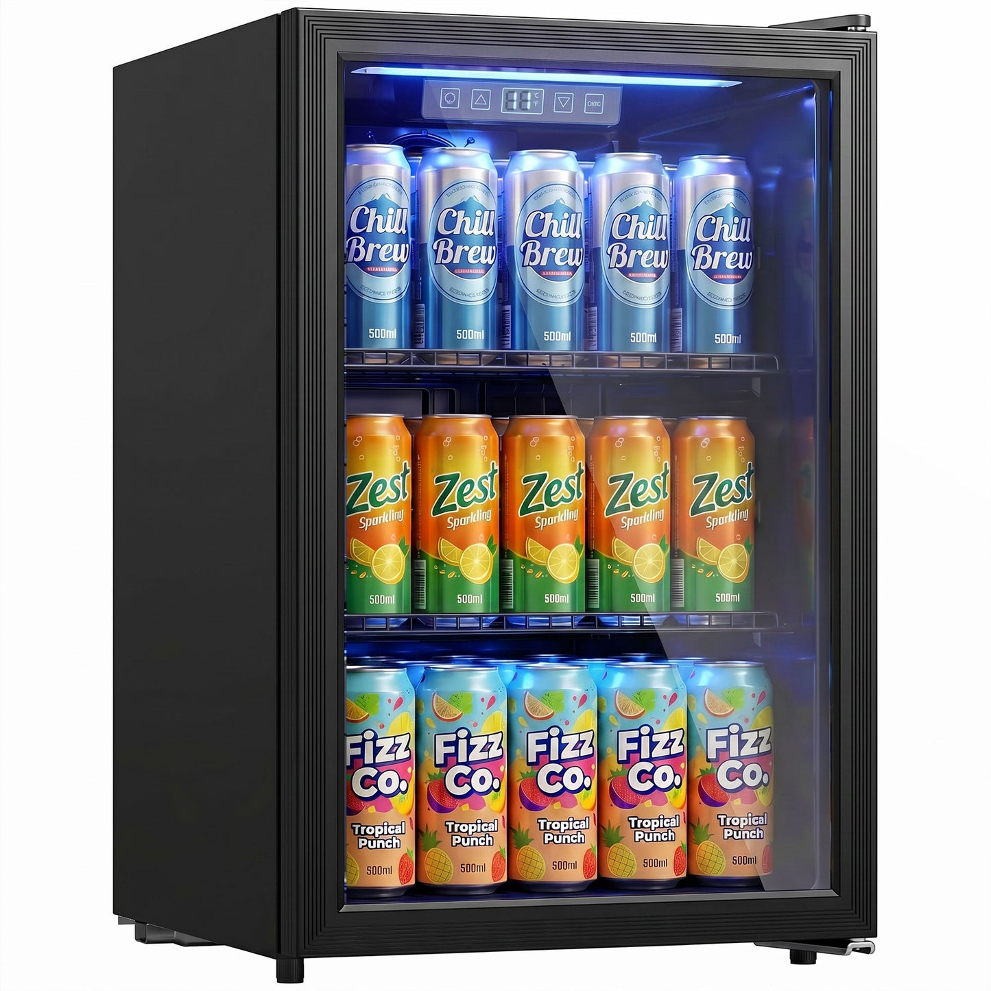 70L Drinks Fridge, 70 Can Under Counter Freestanding Beer Fridge with Double-Layer Glass Door, Wine Cooler with LED Light, Adjustable Shelves, Beverage Cooler for Soda Beer, Home Office