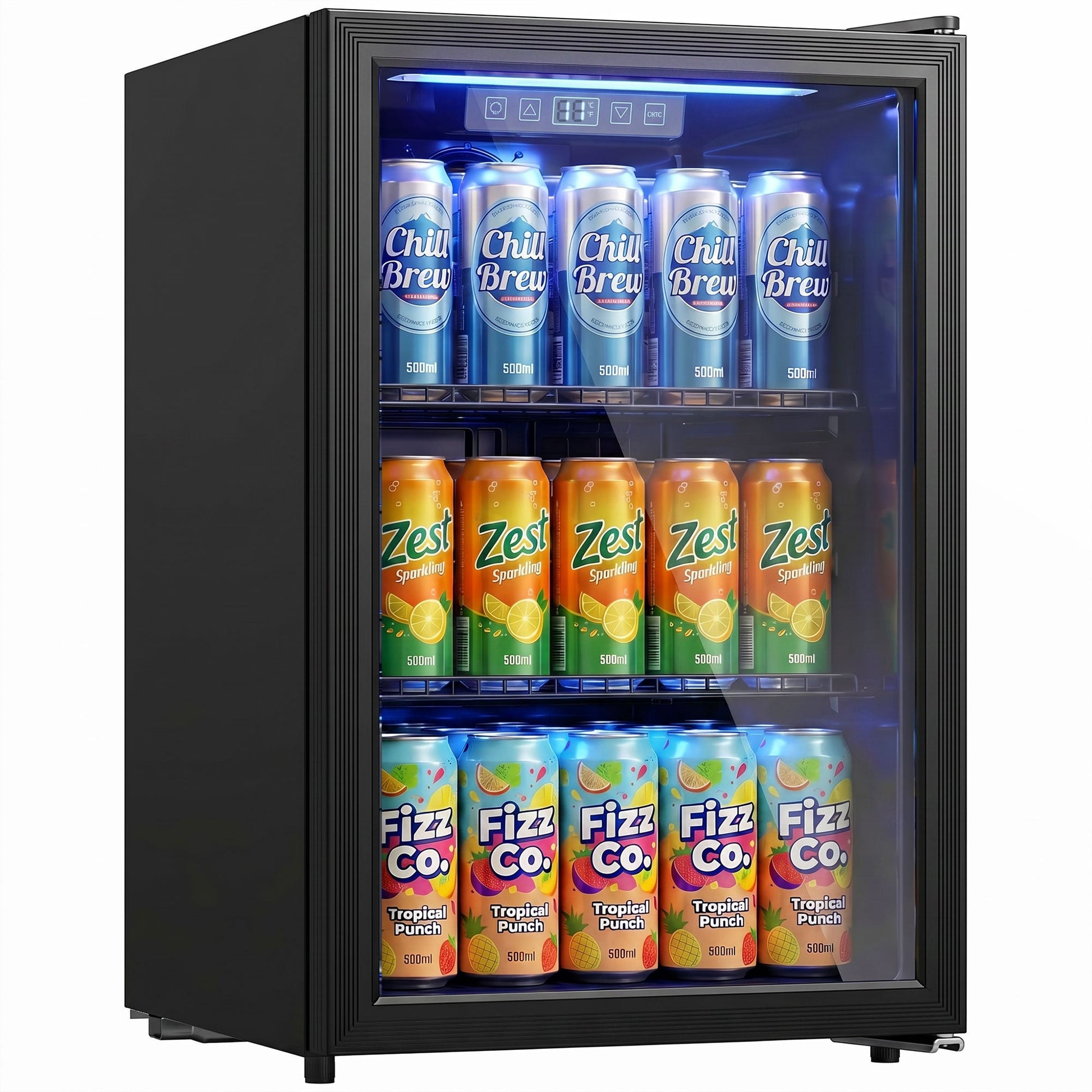 70L Drinks Fridge, 70 Can Under Counter Freestanding Beer Fridge with Double-Layer Glass Door, Wine Cooler with LED Light, Adjustable Shelves, Beverage Cooler for Soda Beer, Home Office