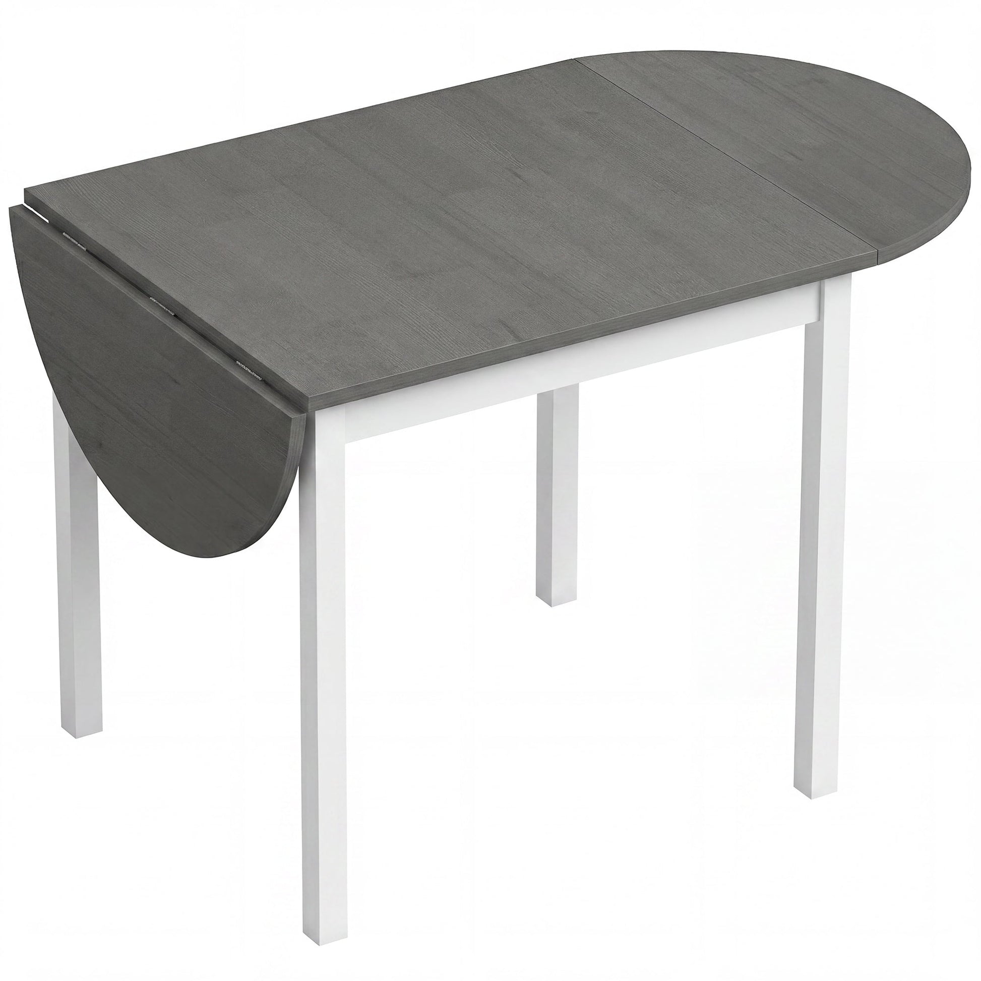 Folding Dining Table for 4-6 People, 140 cm Oval Solid Wood Drop Leaf Table, Kitchen Table for Small Spaces, Dining Room, Living Room, Grey