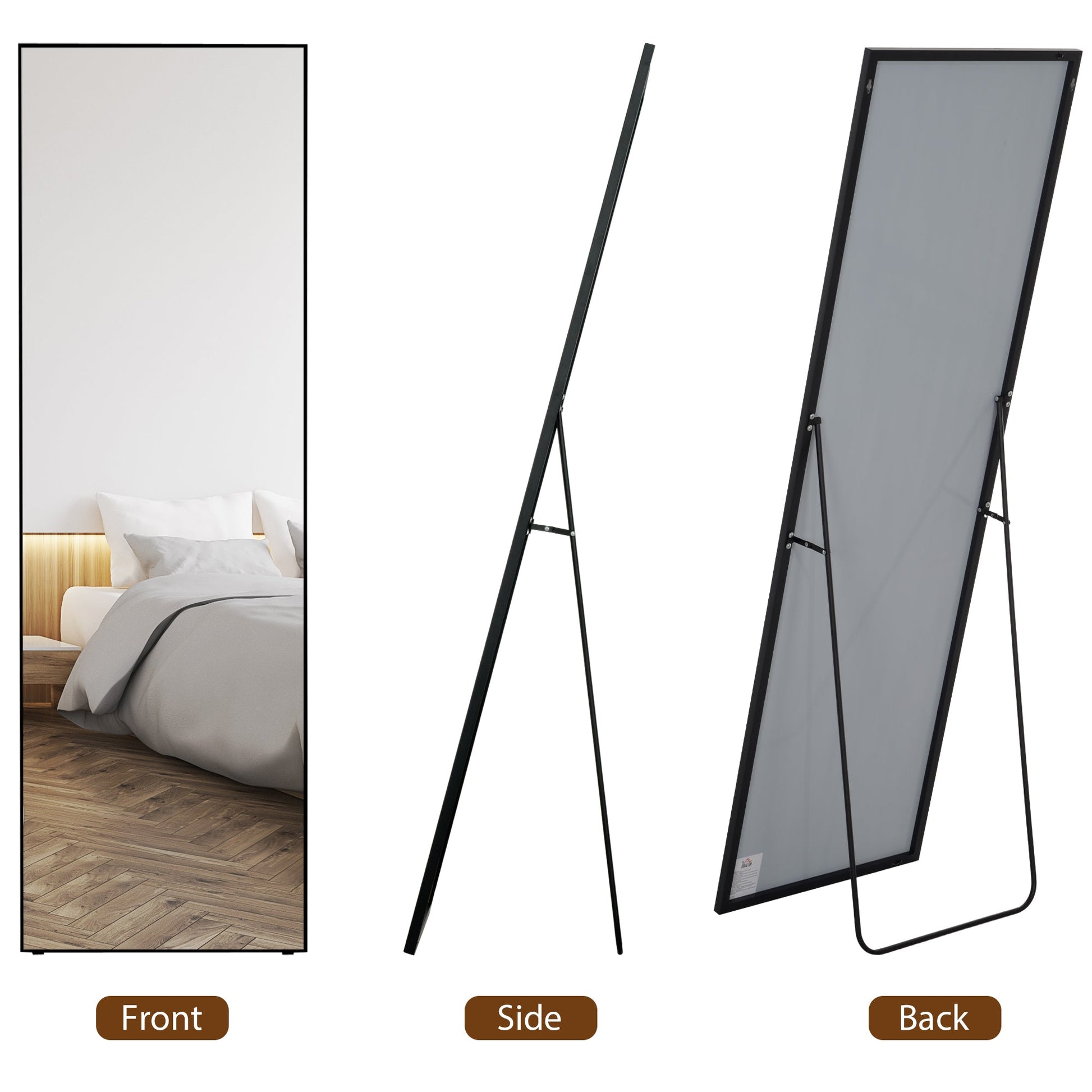 50 x 161.5cm Full Length Mirror, Aluminium Alloy Framed Rectangular Full Body Mirror with Tempered Glass, Floor Standing or Wall Hanging for Bedroom, Living Room, Cloakroom, Black