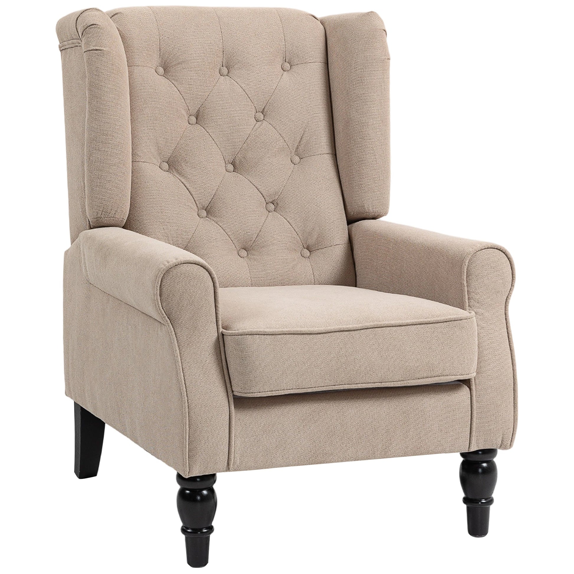 Retro Accent Chair, Snow Flannel Wingback Armchair with Wood Frame Button Tufted Design for Living Room Bedroom, Beige
