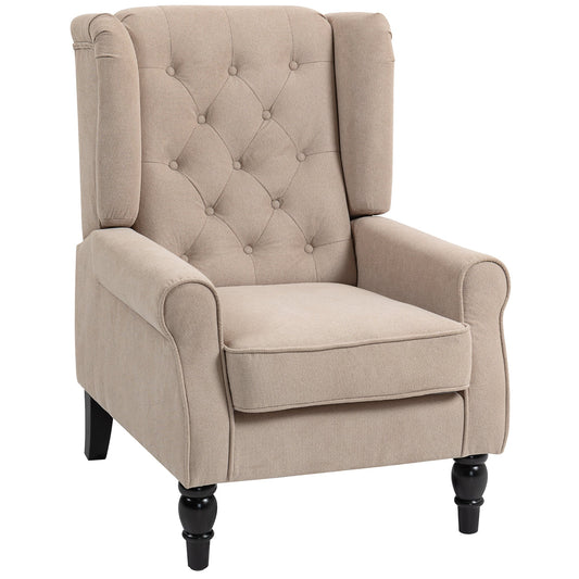 Retro Accent Chair, Snow Flannel Wingback Armchair with Wood Frame Button Tufted Design for Living Room Bedroom, Beige