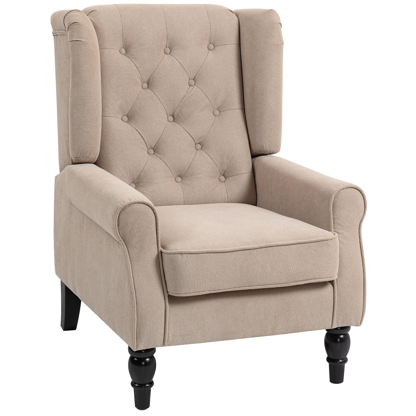 Retro Accent Chair, Snow Flannel Wingback Armchair with Wood Frame Button Tufted Design for Living Room Bedroom, Beige