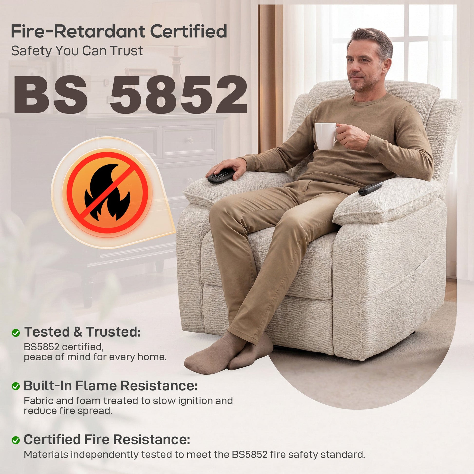 Power Recliner Armchair with Massage and Heat, Velvet-Feel Fabric Quiet Electric Reclining Chair with Wide Spring Seat, Memory Function, High Back, Headrest, USB Port, Side Pockets, Cream White