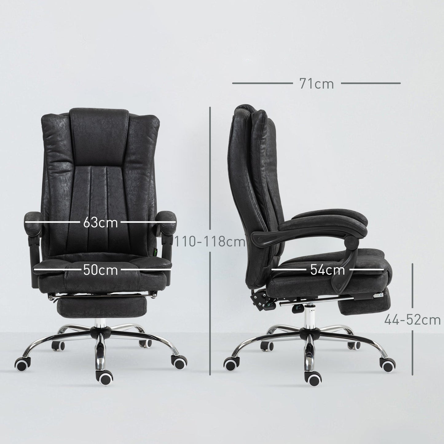 Vinsetto Office Chair, Microfibre Reclining Computer Desk Chair with Footrest and Adjustable Height, Swivel Wheels for Home Office, Black
