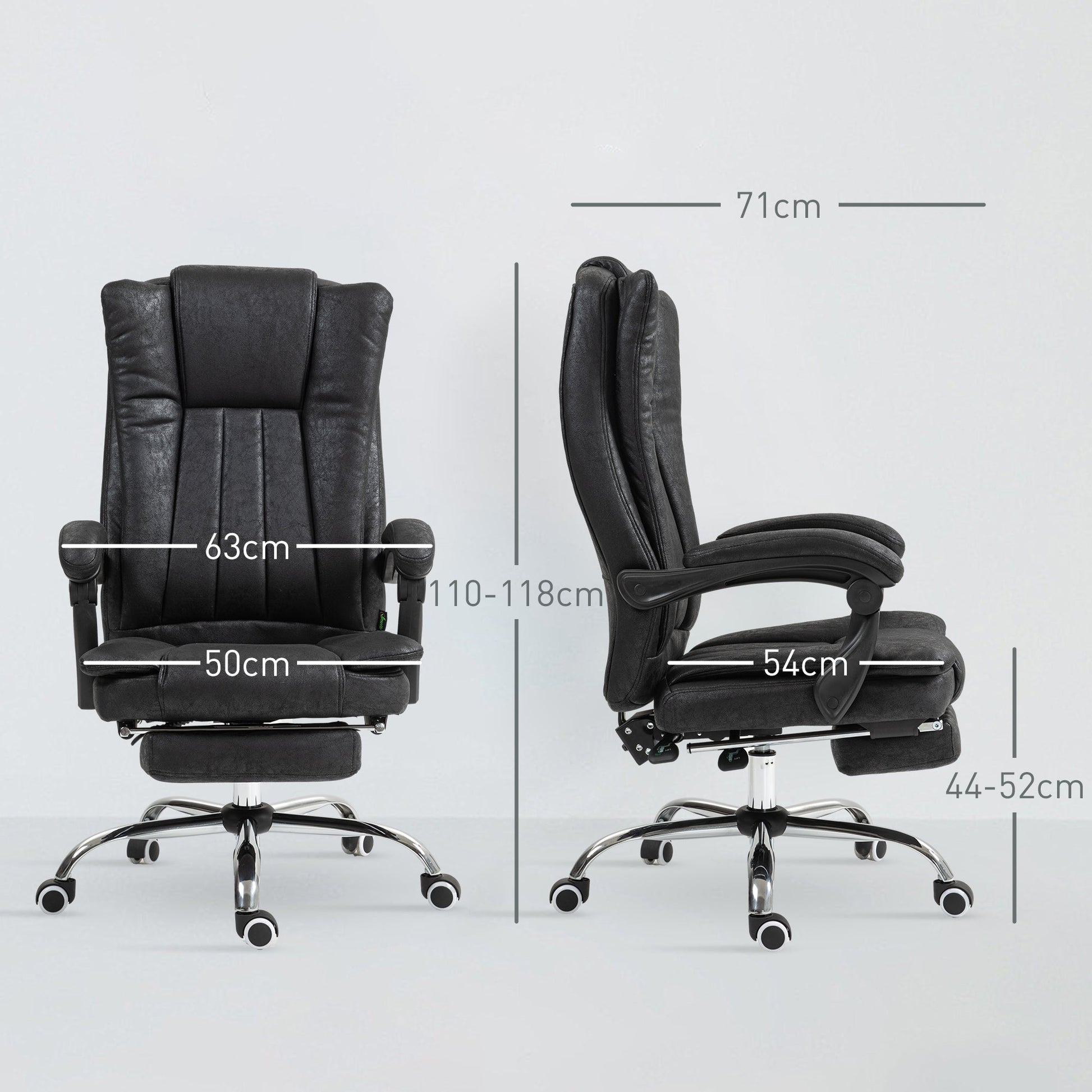 Vinsetto Office Chair, Microfibre Reclining Computer Desk Chair with Footrest and Adjustable Height, Swivel Wheels for Home Office, Black