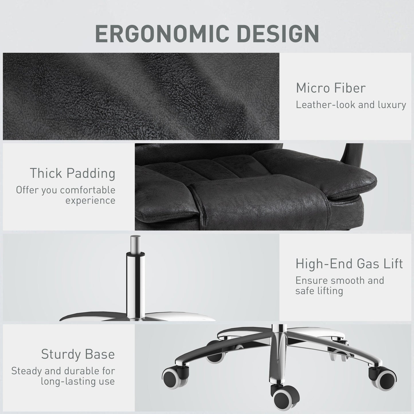Vinsetto Office Chair, Microfibre Reclining Computer Desk Chair with Footrest and Adjustable Height, Swivel Wheels for Home Office, Black