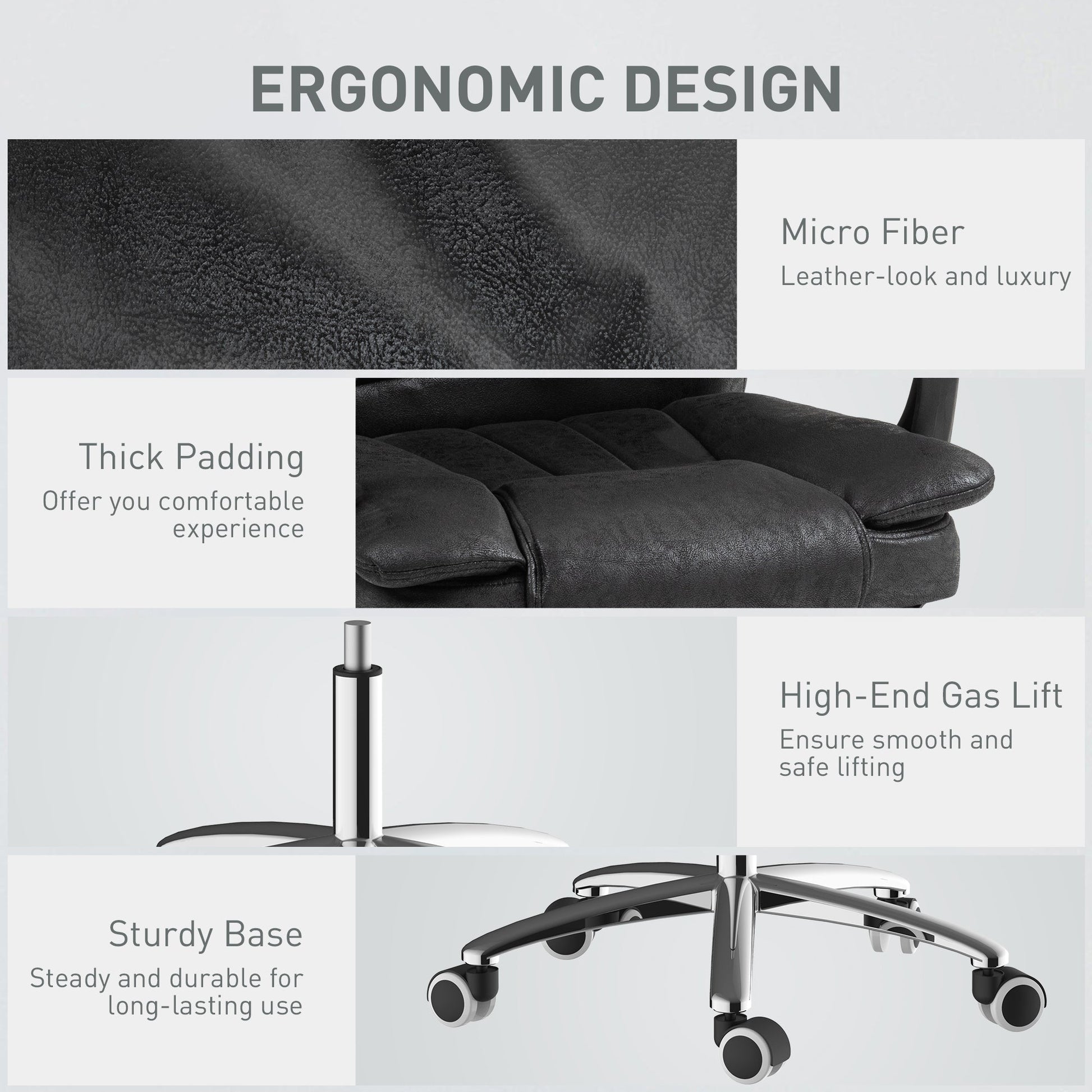 Vinsetto Office Chair, Microfibre Reclining Computer Desk Chair with Footrest and Adjustable Height, Swivel Wheels for Home Office, Black