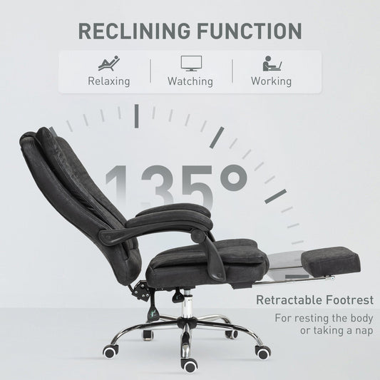 Vinsetto Office Chair, Microfibre Reclining Computer Desk Chair with Footrest and Adjustable Height, Swivel Wheels for Home Office, Black