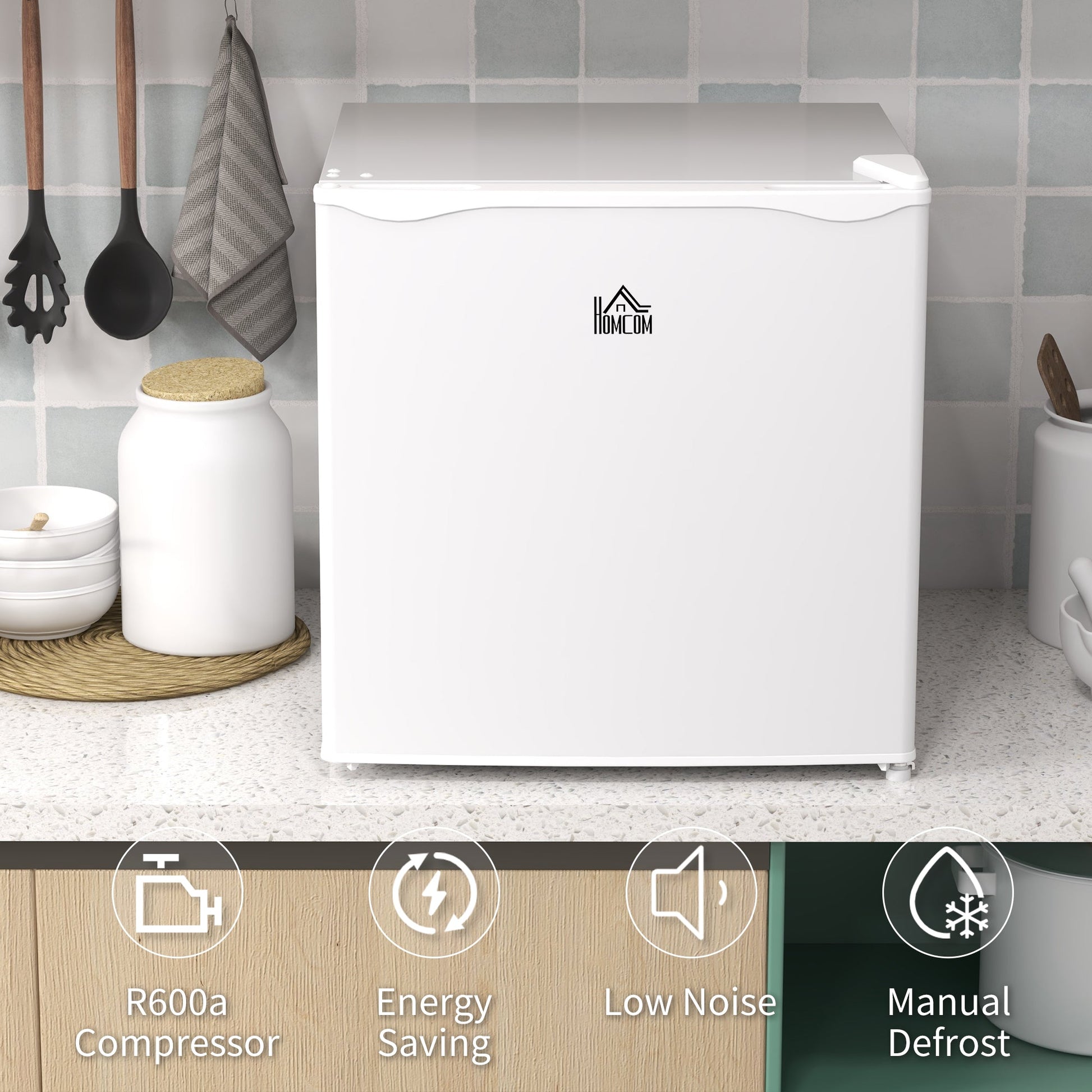 HOMCOM Tabletop Mini Freezer with 35 Litre Capacity, Small Freezer with Reversible Door, Adjustable Temperature and Removable Wire Shelf for Bedrooms, Home Office, White
