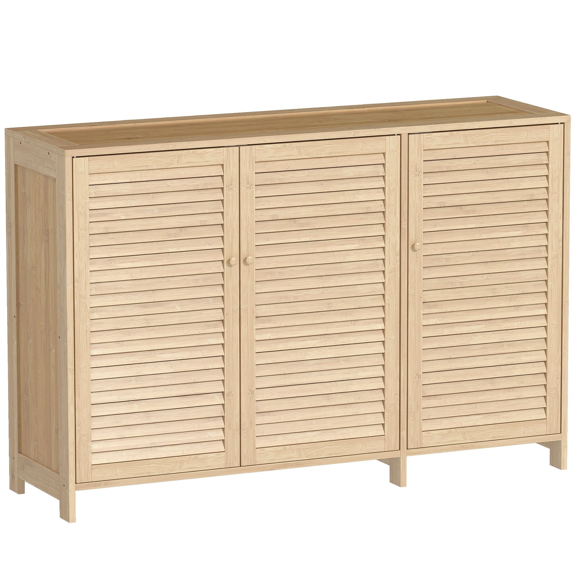 Bamboo Shoe Cabinet with Louvered Doors, Shoe Storage Cabinet with Adjustable Shelves, 18 Pairs Footwear Cupboard for Hallway, Entryway, 120 x 35 x 80 cm, Natural Wood Finish