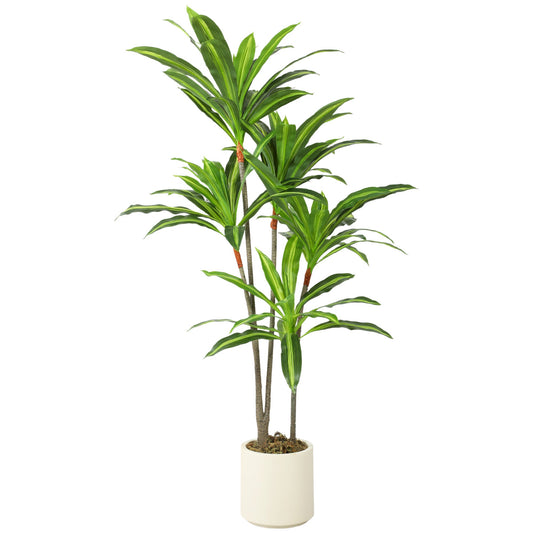 150cm Artificial Dracaena Tree, Decorative Artificial Plants with Bendable Trunks and White Planter for Living Room Bedroom Home Office Decor, Green