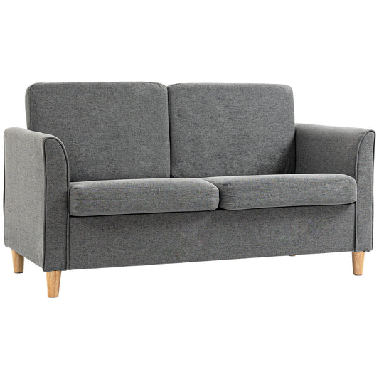HOMCOM 2 Seater Sofa, Compact Loveseat, Fabric Couch with Wood Legs and Armrest, for Living Room and Home Office Grey