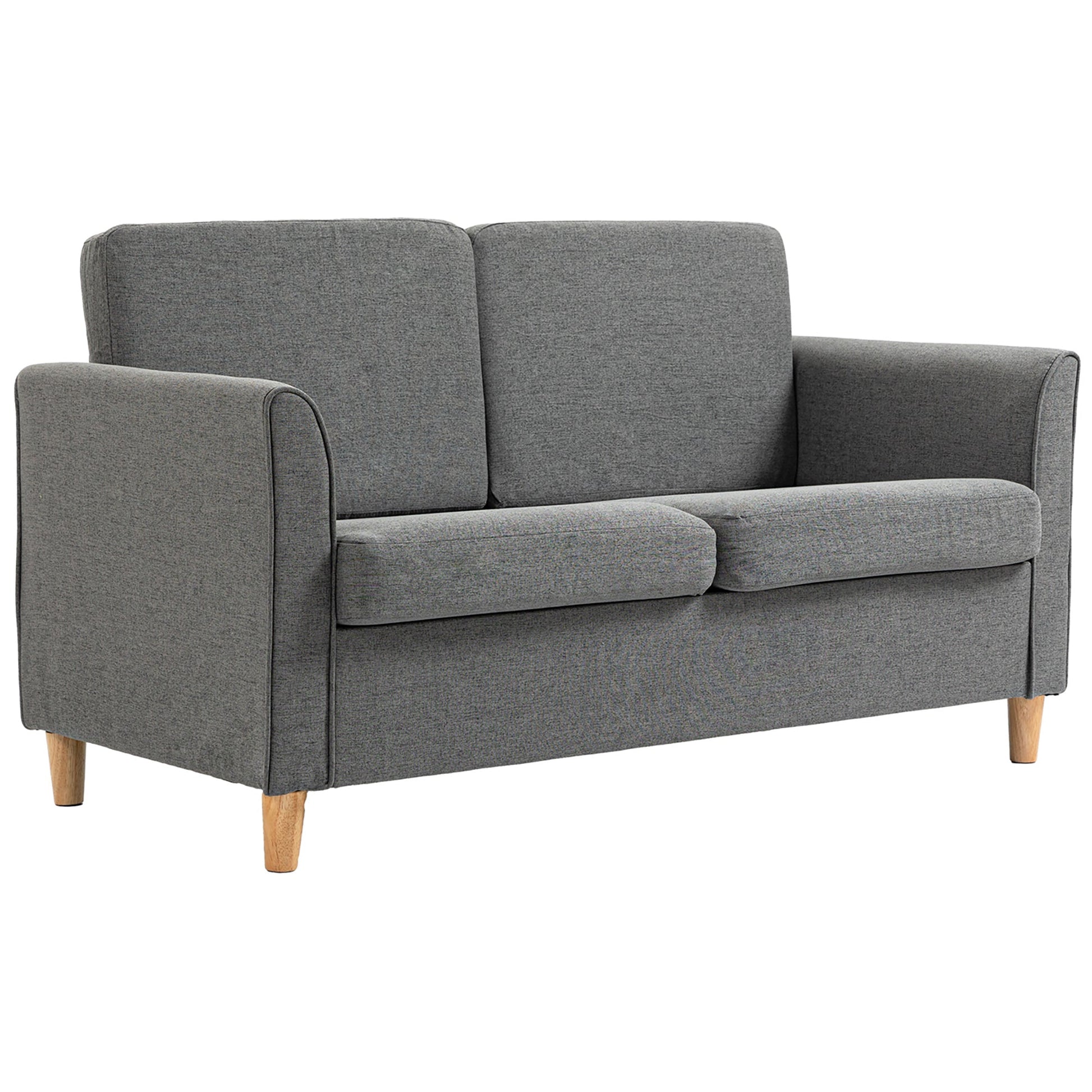 HOMCOM 2 Seater Sofa, Compact Loveseat, Fabric Couch with Wood Legs and Armrest, for Living Room and Home Office Grey