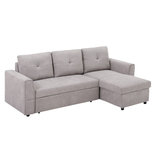 HOMCOM 3 Seater Sofa Bed, L-Shaped Corner Sofa, Pull Out Sofa with Storage, Convertible Click Clack Settee Sectional Sleeper Futon for Living Room, Office, Grey