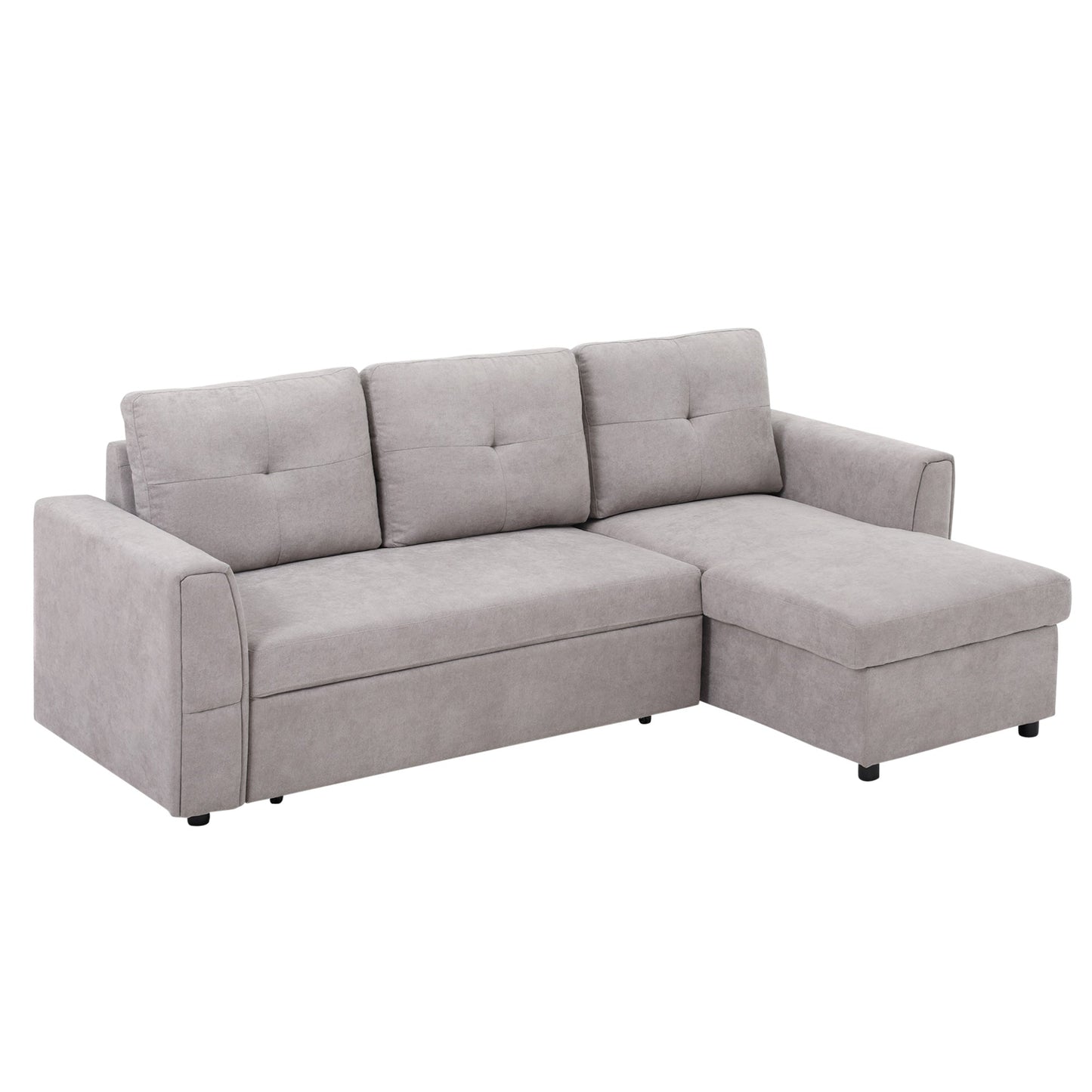 HOMCOM 3 Seater Sofa Bed, L-Shaped Corner Sofa, Pull Out Sofa with Storage, Convertible Click Clack Settee Sectional Sleeper Futon for Living Room, Office, Grey