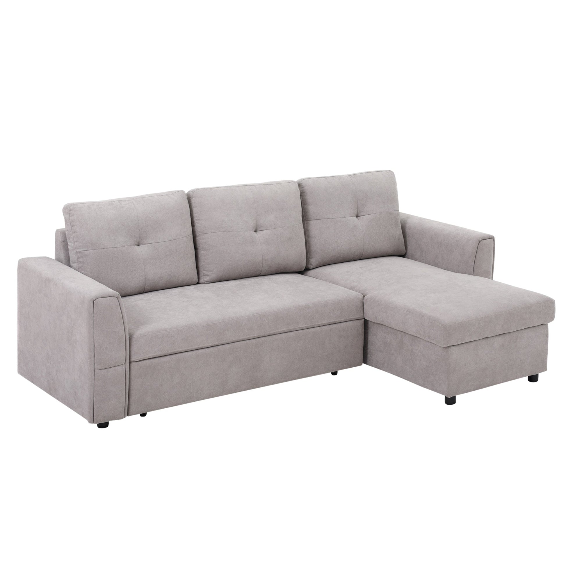 HOMCOM 3 Seater Sofa Bed, L-Shaped Corner Sofa, Pull Out Sofa with Storage, Convertible Click Clack Settee Sectional Sleeper Futon for Living Room, Office, Grey