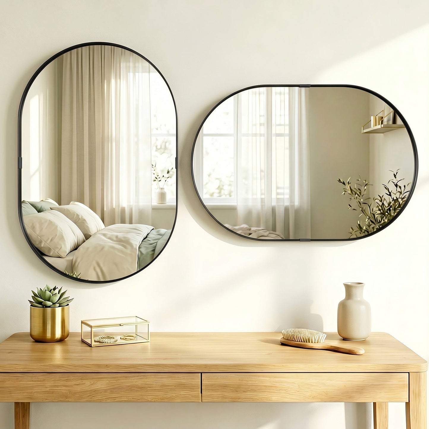 Wall Mirror with Elevated Aluminium Alloy Frame, 60 x 90 cm Bathroom Mirror with Tempered Glass for Living Room, Bedroom, Hallway, Black