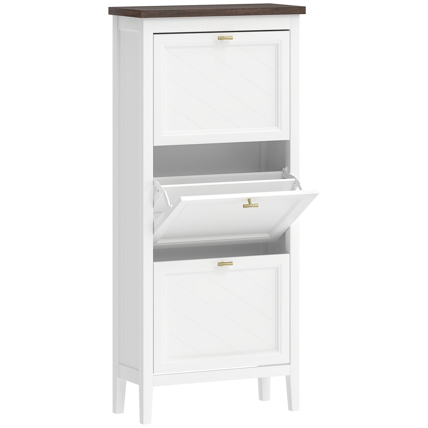 Shoe Cabinet with 3 Flip Drawers, Farmhouse Narrow Shoe Storage Cabinet with Adjustable Shelves, Freestanding for Entryway, Hallway, Living Room, Holds 12-18 Pairs, White