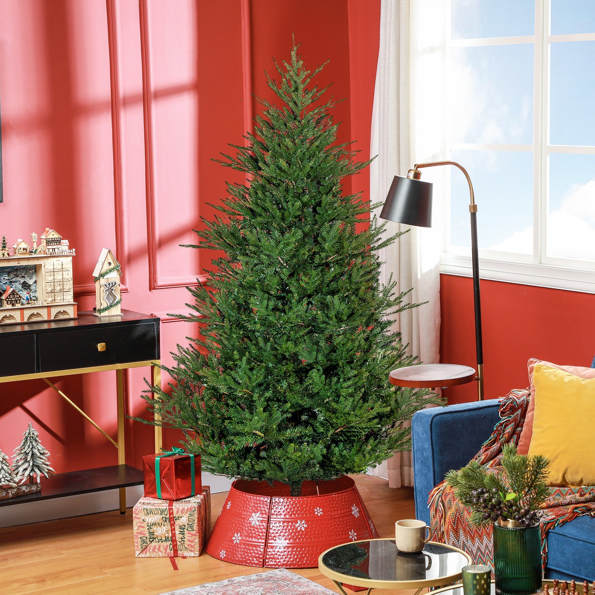 6ft Artificial Christmas Tree with 2380 Tips, Metal Base, Realistic Hinged Xmas Tree, Easy to Assemble, Green