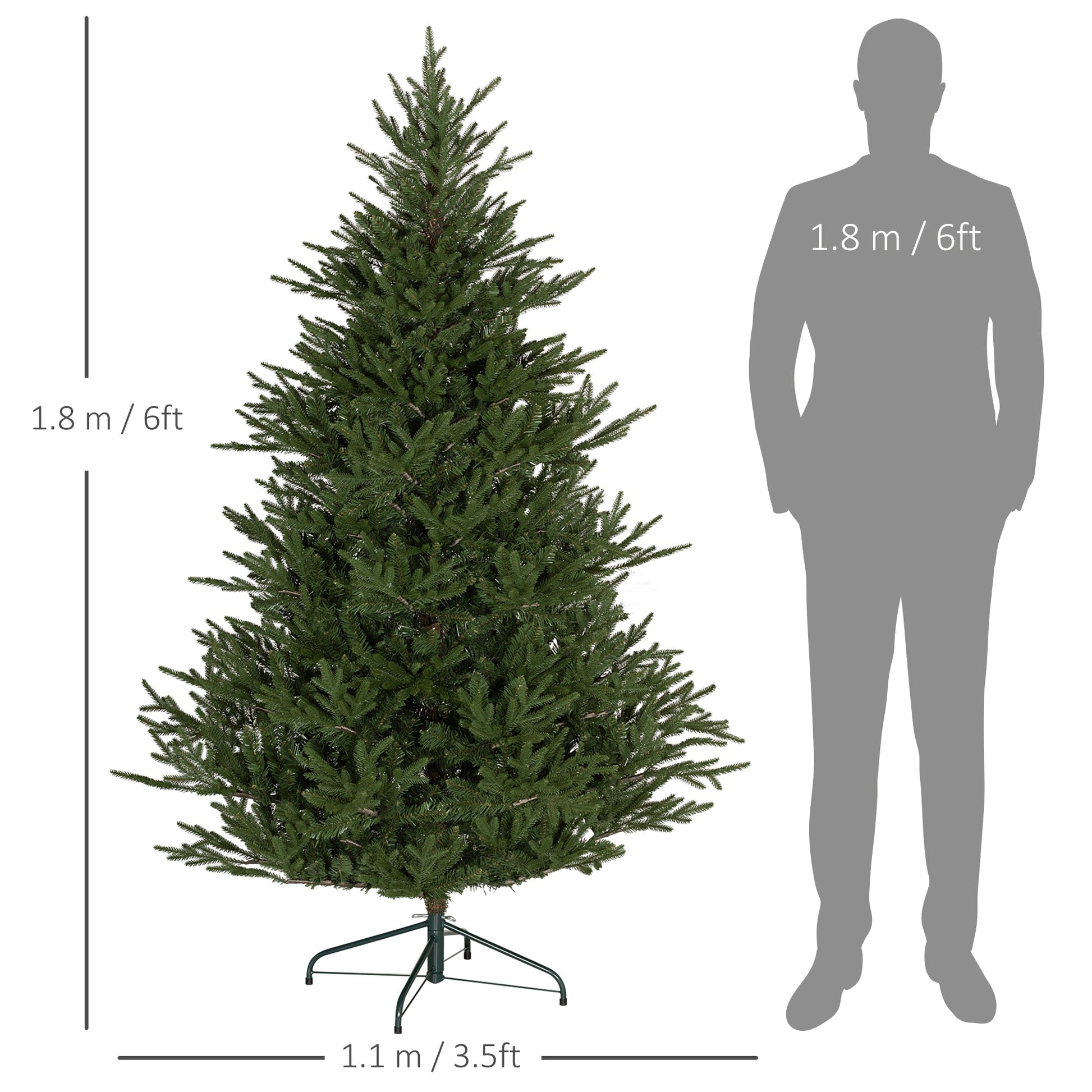6ft Artificial Christmas Tree with 2380 Tips, Metal Base, Realistic Hinged Xmas Tree, Easy to Assemble, Green