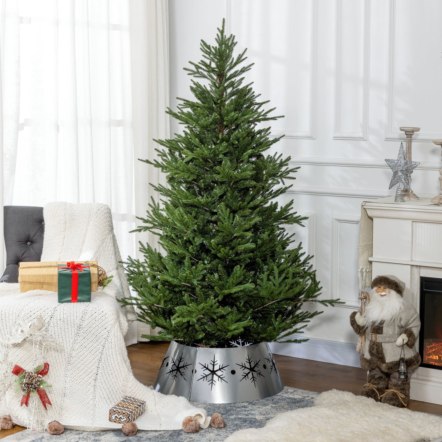 6ft Artificial Christmas Tree with 2380 Tips, Metal Base, Realistic Hinged Xmas Tree, Easy to Assemble, Green