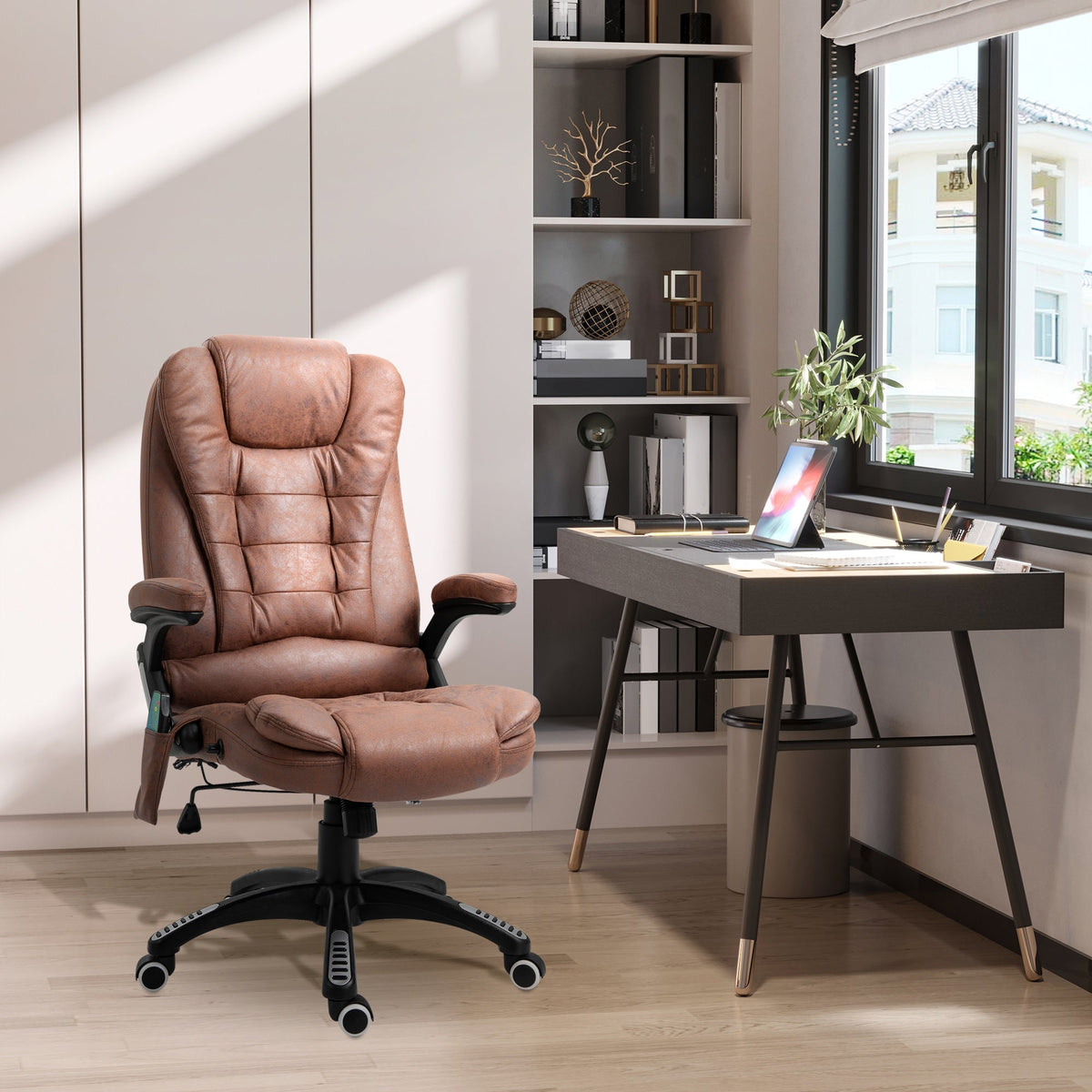 Vinsetto Office Chair, Ergonomic Desk Chair with 6-Point Massage and Back Heated, Microfiber Cloth Computer Gaming Chair with Arms, Lumbar Support, Brown