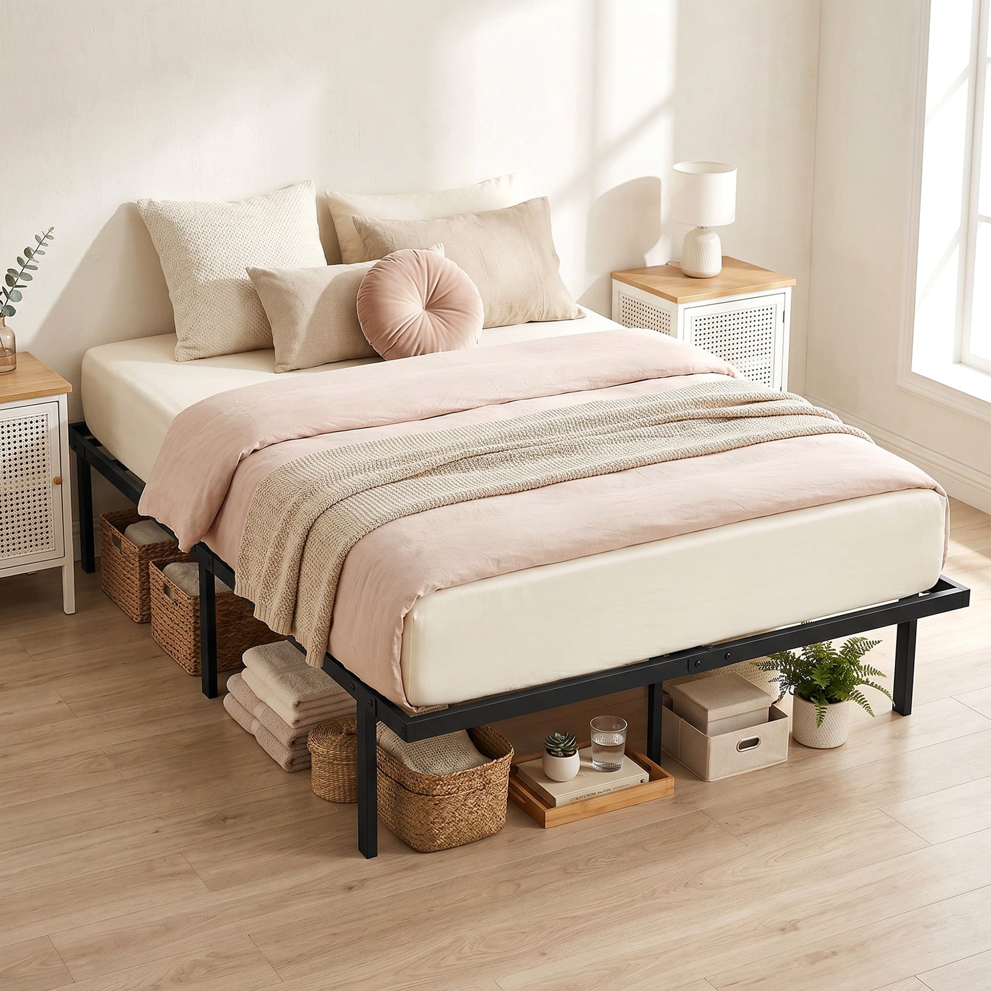 5ft King Bed Frame with Underbed Storage, 35.5 cm Height, Metal Platform Bed Frame with Steel Slat Support, Noise-Free, No Box Spring Needed, Easy Assembly, Black