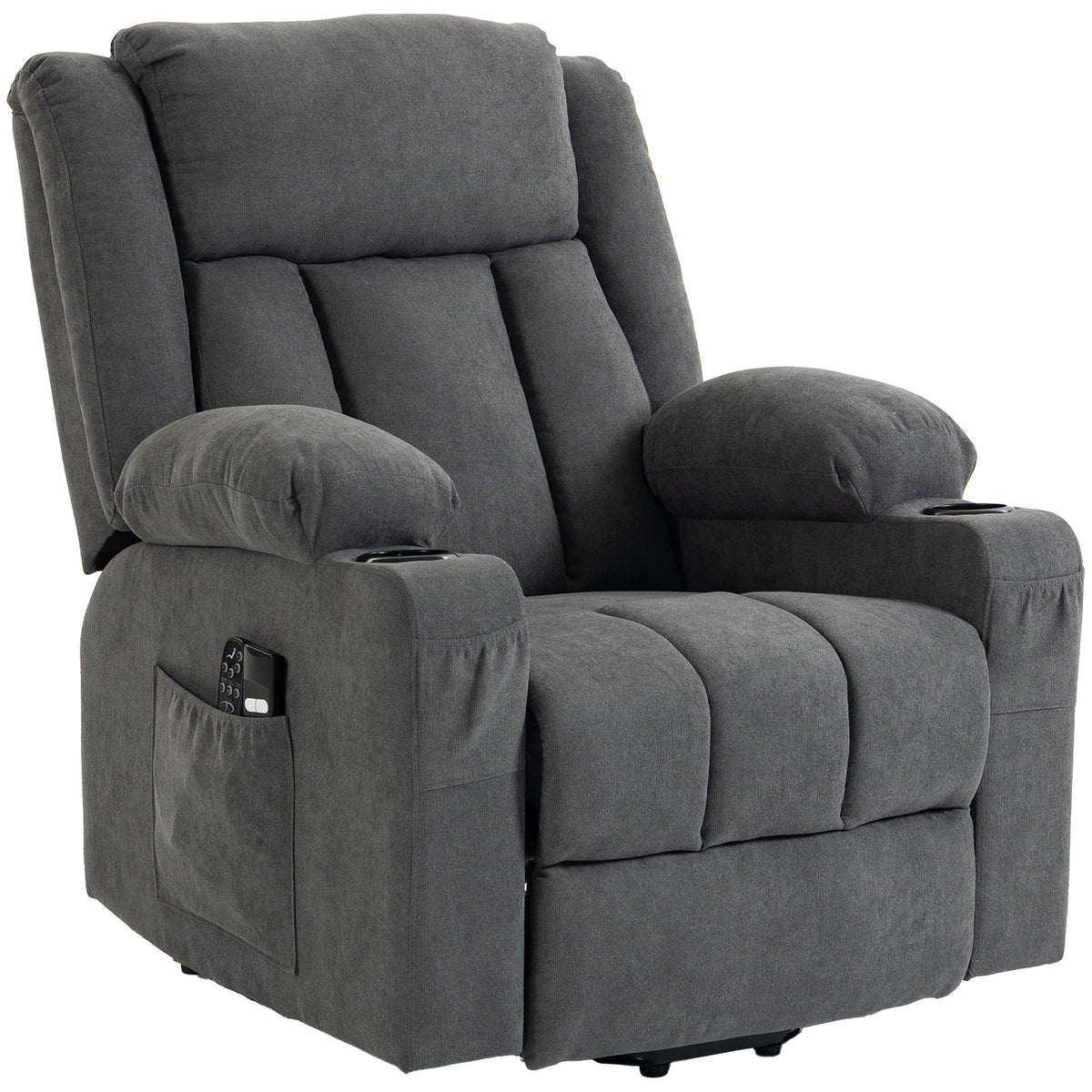 Dual Motor Recliner Chair Lift Chair for Elderly, 55° Electric Riser Recliner Armchair with Massage and Heat, Terry Cloth Power Reclining Lounge Sofa, 2 Cup Holders, Side Pockets, Dark Grey