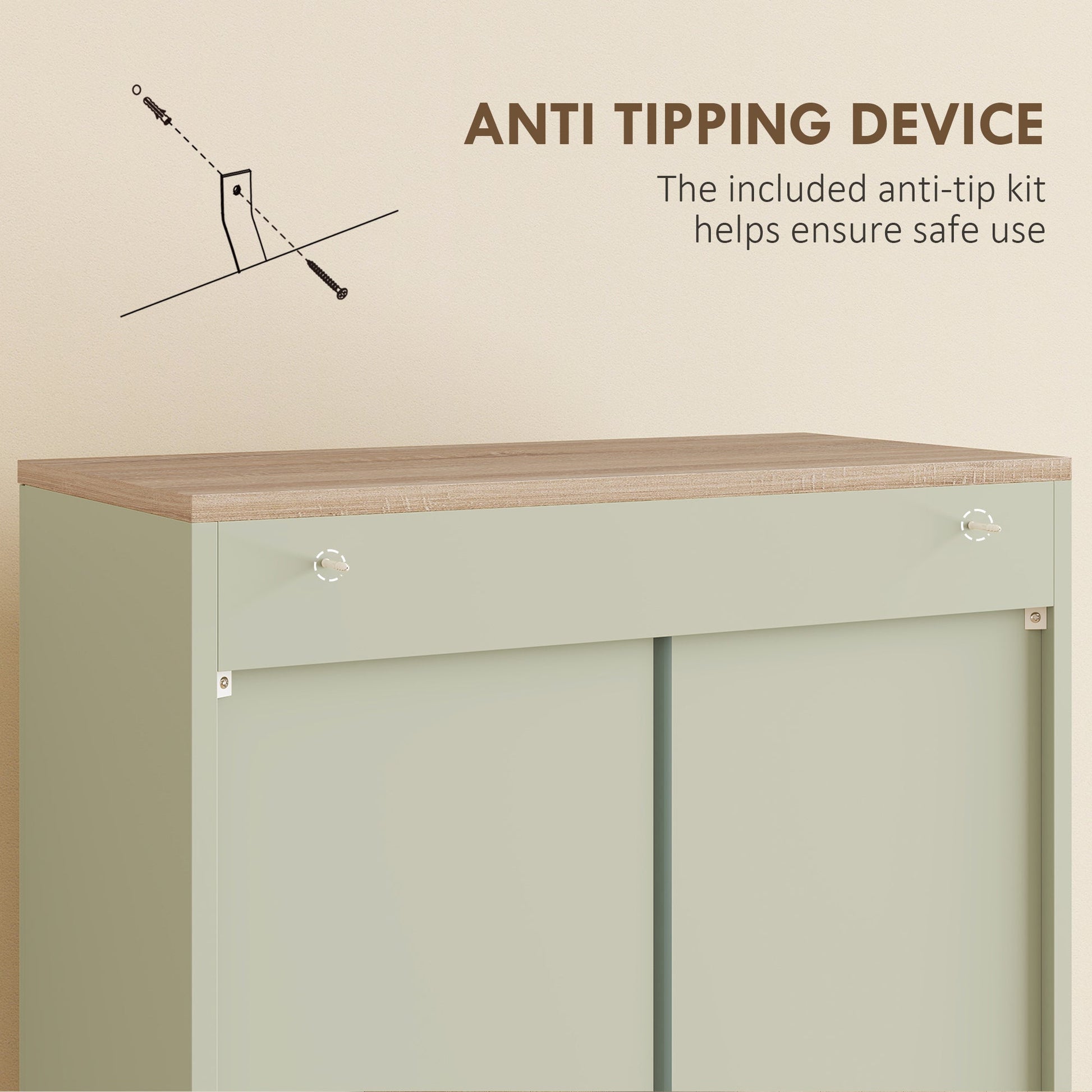 Freestanding Kitchen Cupboard, 4-Door Storage Cabinet with Adjustable Shelves, Modern Kitchen Pantry for Dining Room, 170cm, Green
