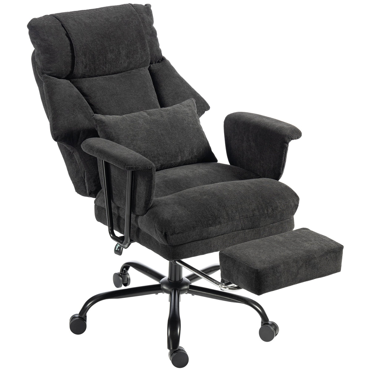 Office Chair, 180kg Heavy Duty Linen Computer Desk Chair with Lumbar Support, Wide Seat, Spring Cushion, Reclining Backrest, Footrest, Swivel Wheels, Black