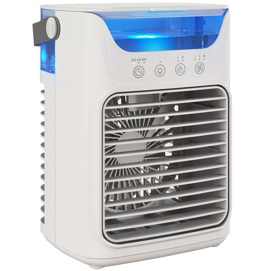 21 cm Desk Fan with Adjustable Head, 3-Speed Table Fan with 700 ml Water Tank, Small Fan with RGB Light for Bedroom, Home Office, Grey