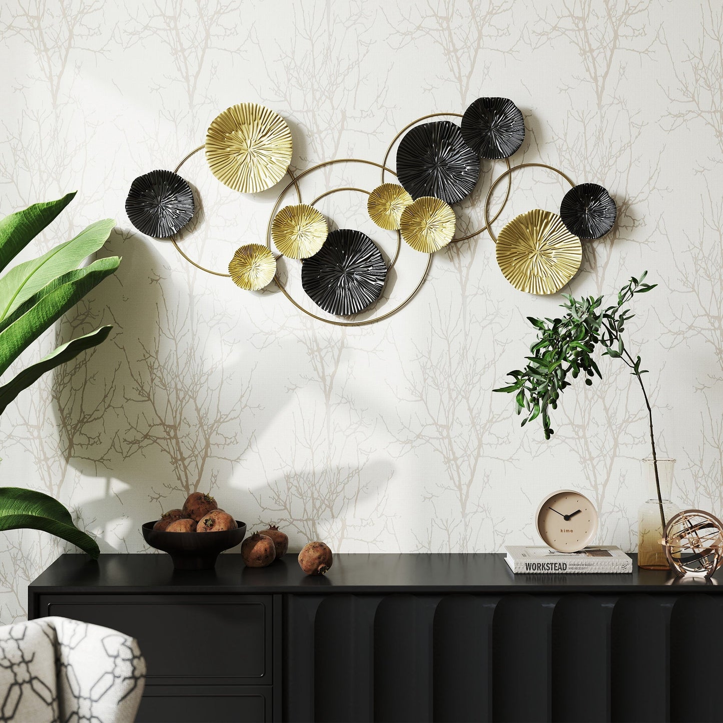 Large Metal Wall Art, Modern Hanging Wall Sculpture with Unique Multi-Disc Design, Horizontal or Vertical Metal Hanging Decoration for Living Room Bedroom Entryway