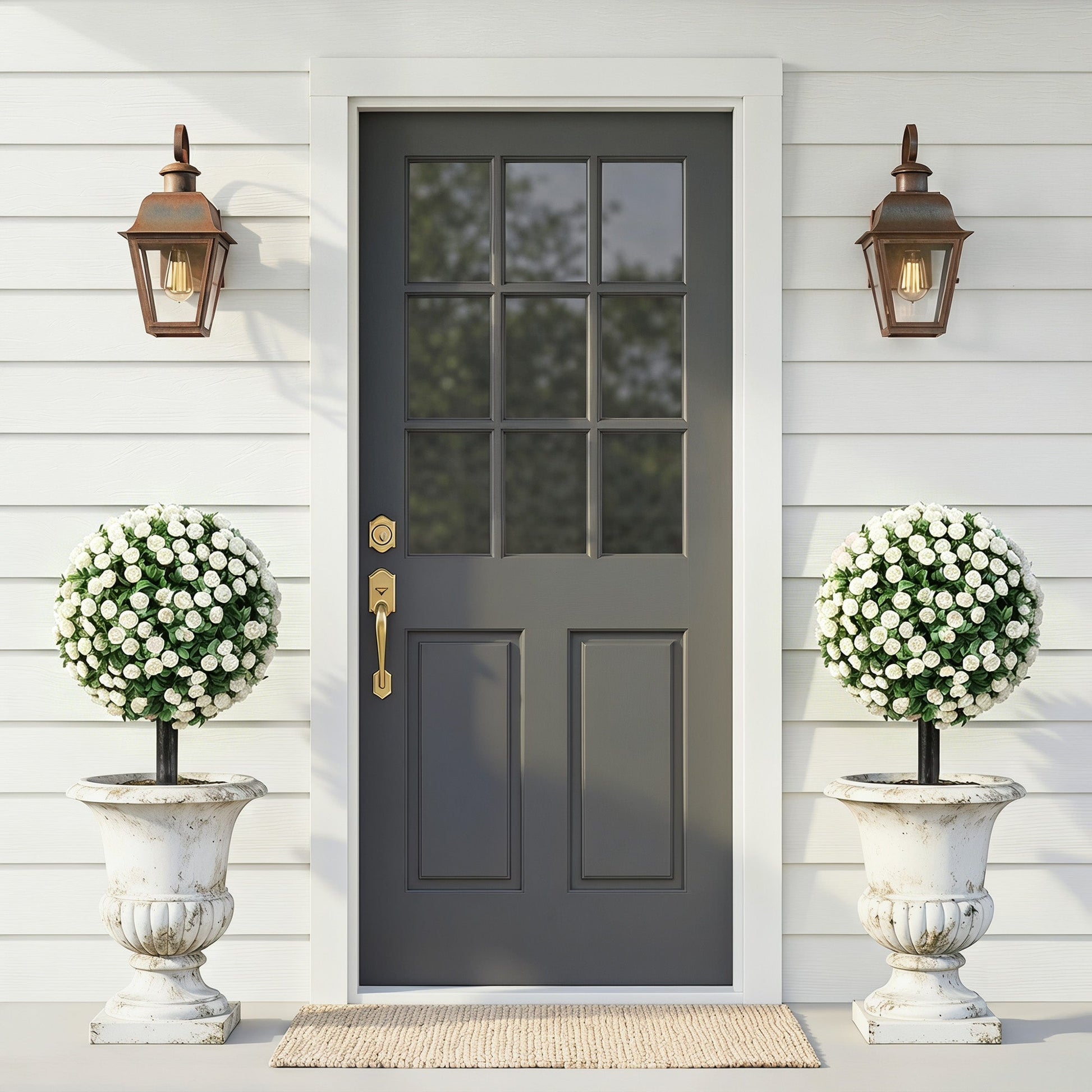 Set of 2 55 cm Artificial Rose Topiary with Ground Stake, UV-Resistant Fake Plants with 306 Roses and Leaves for Indoor Outdoor Home Office Garden Decor, White