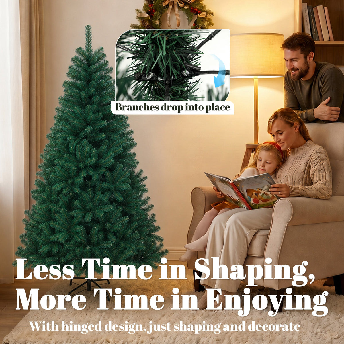 5ft/150cm Artificial Christmas Tree, Fir Hinged Xmas Tree with 420 Branch Tips, Foldable Steel Stand, Easy Assembly for Home Office Holiday Decoration, Green