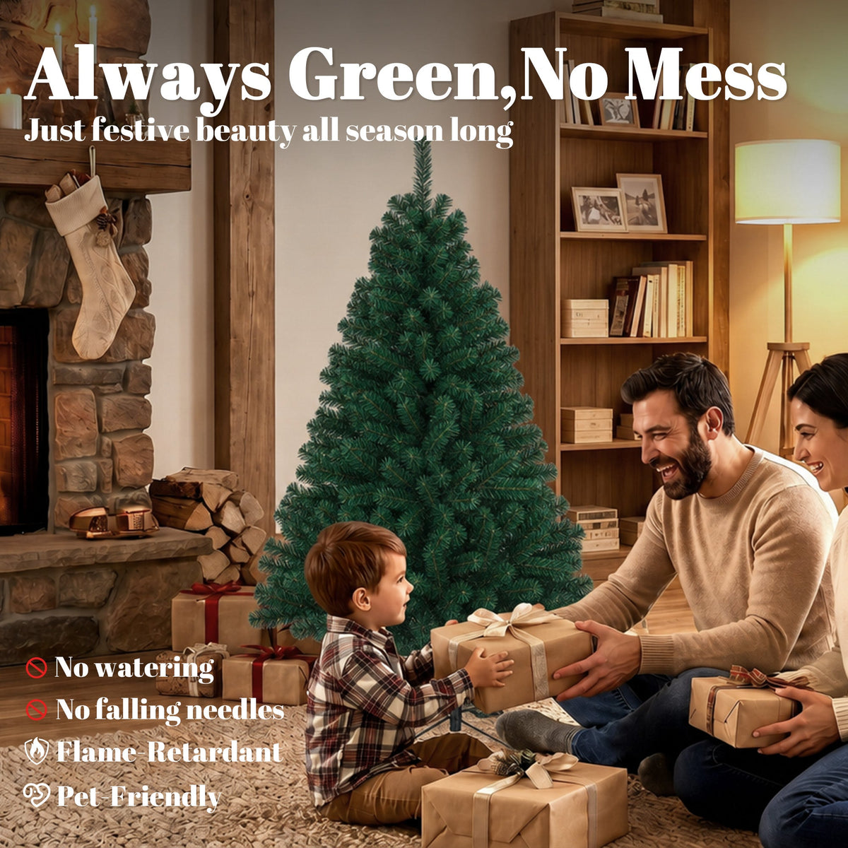 5ft/150cm Artificial Christmas Tree, Fir Hinged Xmas Tree with 420 Branch Tips, Foldable Steel Stand, Easy Assembly for Home Office Holiday Decoration, Green