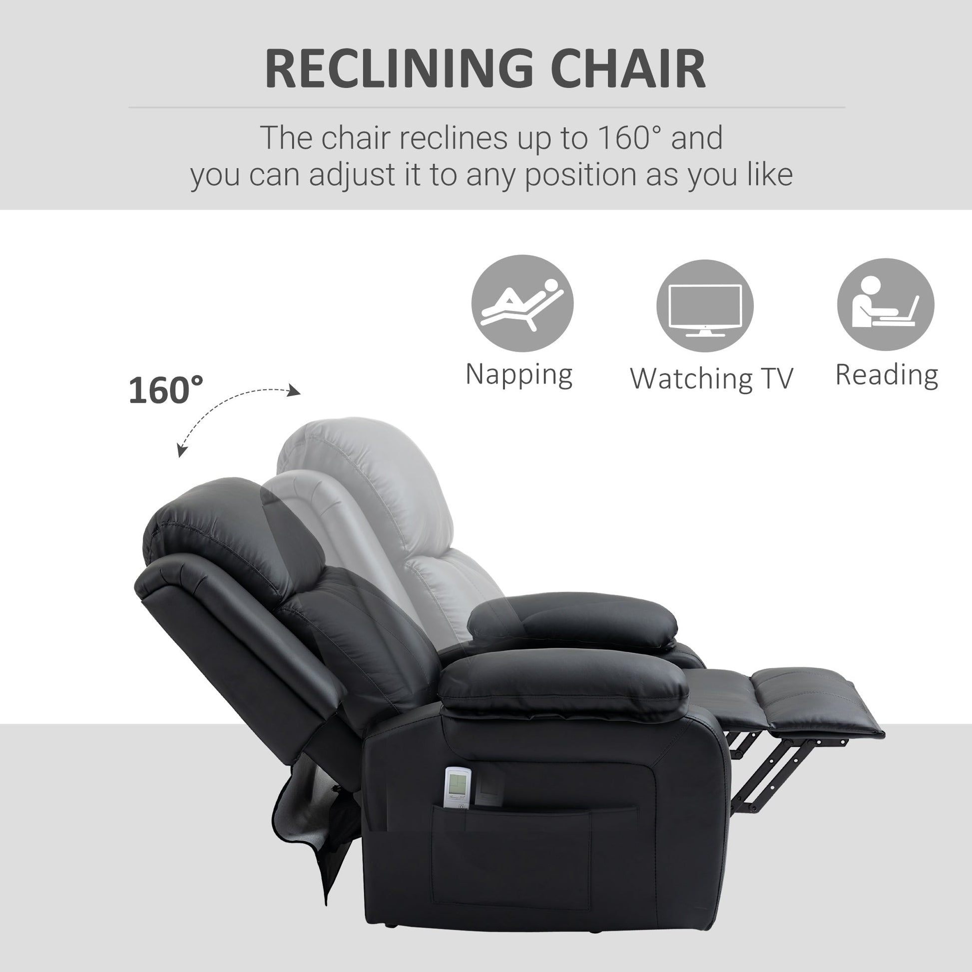 Riser and Recliner Chair with Vibration Massage, PU Leather Power Lift Chair for Elderly with Thick and High Back, Headrest, Removable Armrests, Side Pockets, Electric Lift Armchair, Black