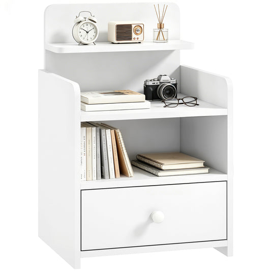 Bedside Table, Bedside Cabinet with Drawer, Modern Side Table with Shelf for Living Room, White