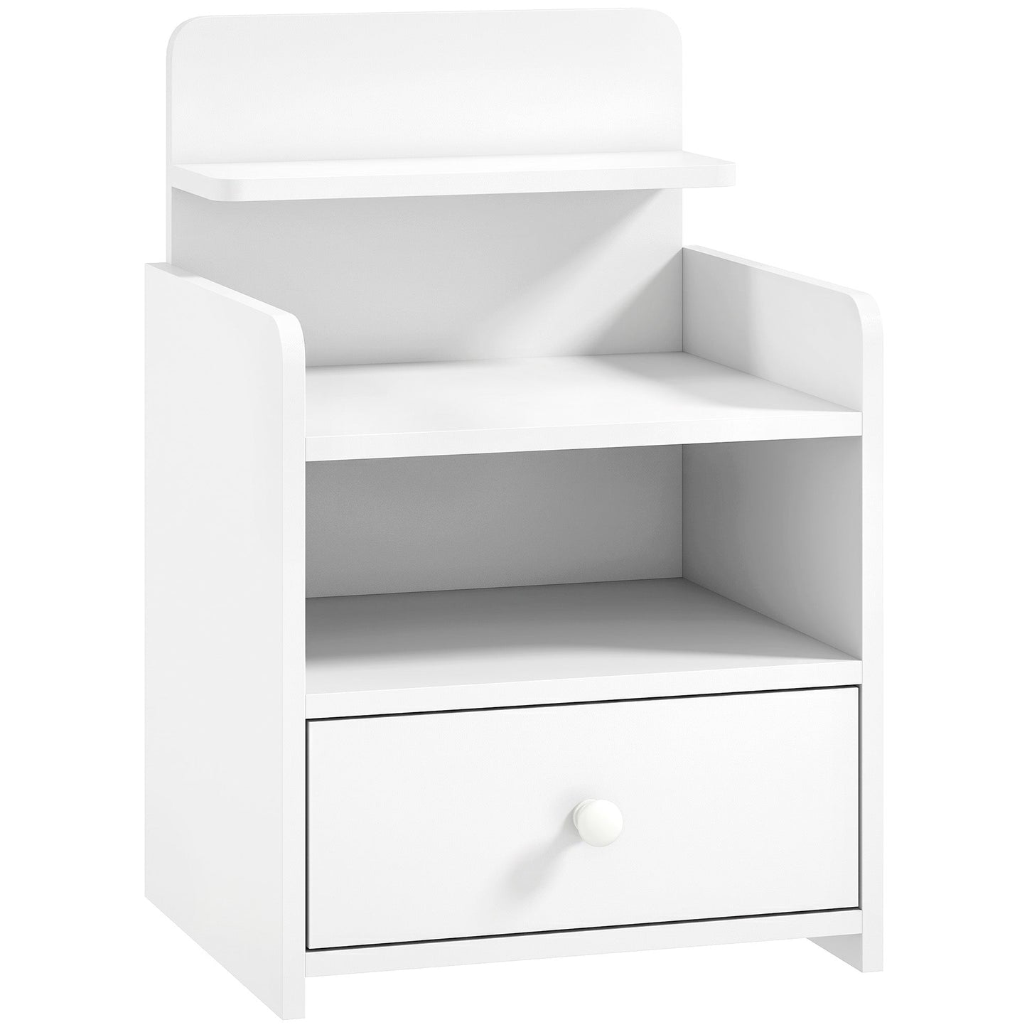 Bedside Table, Bedside Cabinet with Drawer, Modern Side Table with Shelf for Living Room, White