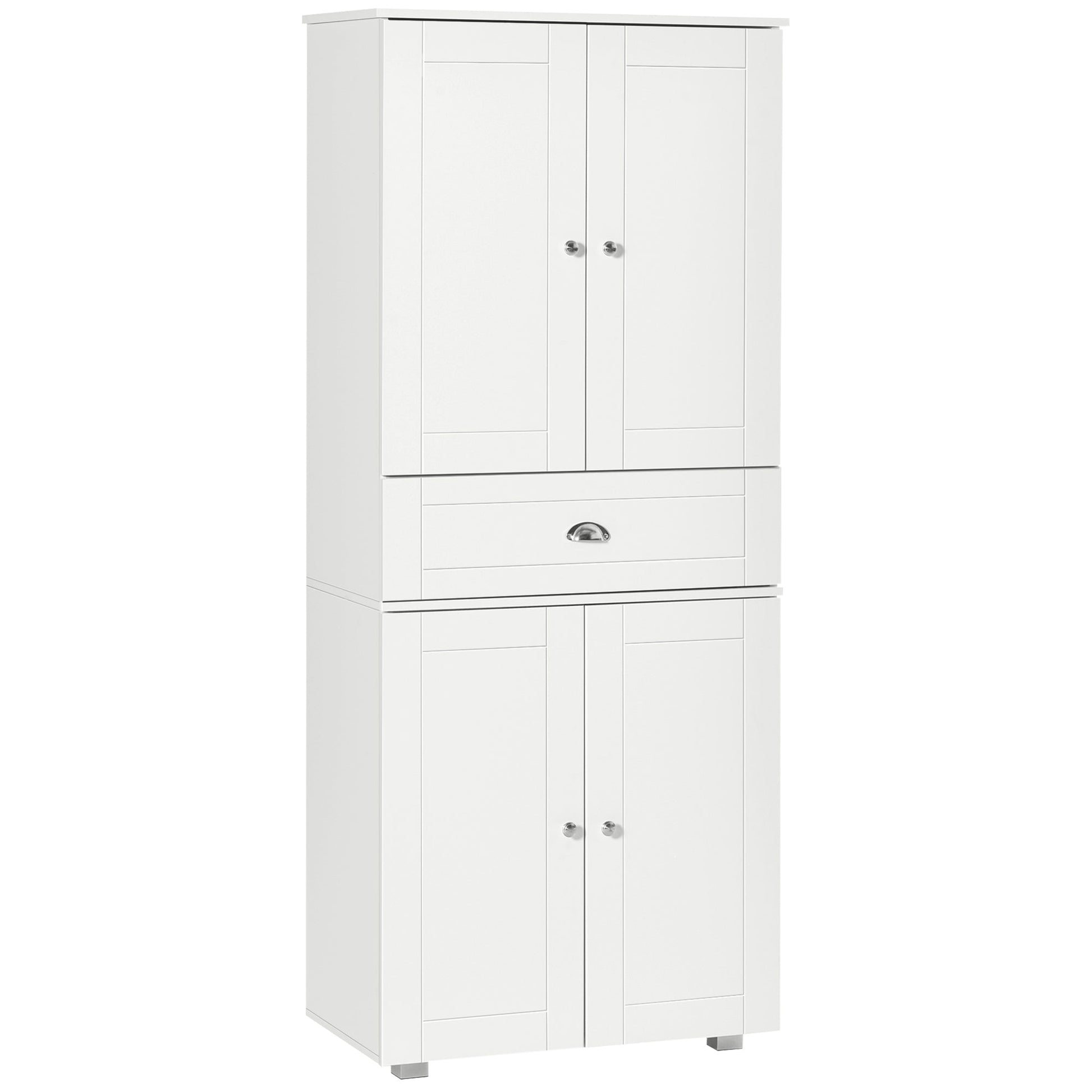 184cm Tall Kitchen Cupboard, Freestanding Kitchen Pantry Storage Cabinet with 4 Doors, 3 Adjustable Shelves, Drawer, Anti-tipping Device, Sideboard Organiser for Dining Room, Living Room, White