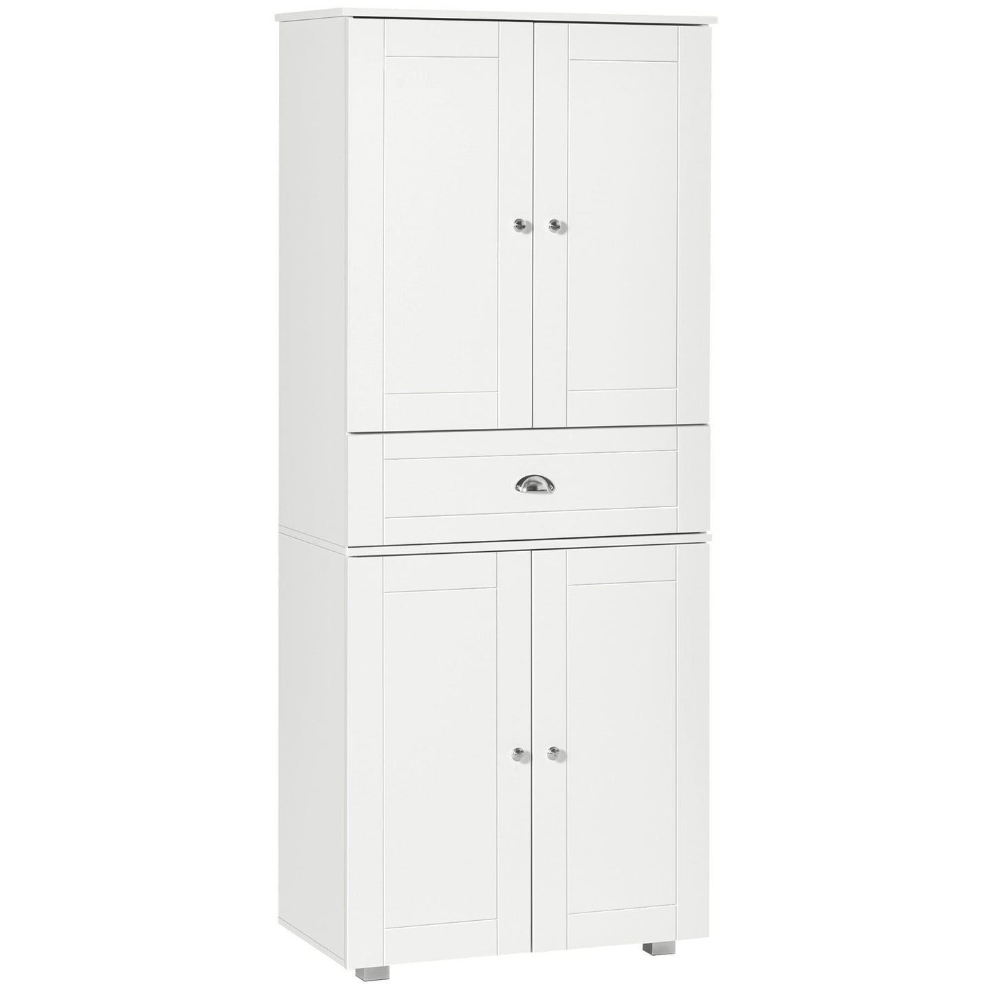 184cm Tall Kitchen Cupboard, Freestanding Kitchen Pantry Storage Cabinet with 4 Doors, 3 Adjustable Shelves, Drawer, Anti-tipping Device, Sideboard Organiser for Dining Room, Living Room, White