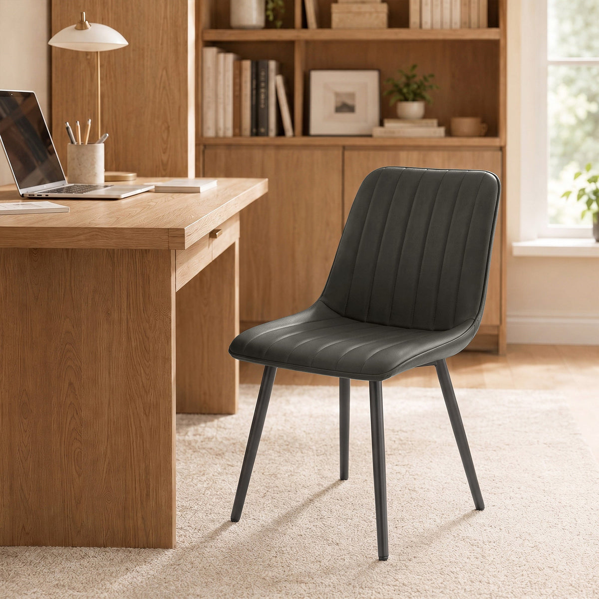 Modern Dining Chairs Set of 2, Curved Faux Leather Upholstered Kitchen Chairs with Metal Legs for Dining Room, Kitchen, Living Room, Grey