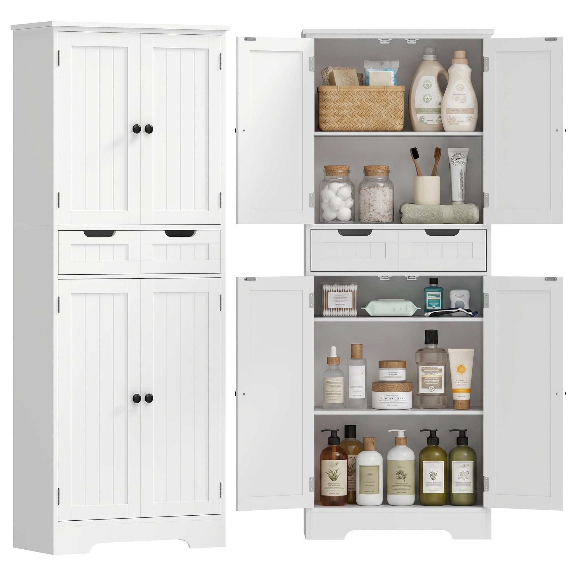 Tall Bathroom Cabinet, Freestanding Storage Cupboard, Bathroom Storage Cabinet with Drawer, Shelves and Doors, 60 x 30 x 160 cm, White
