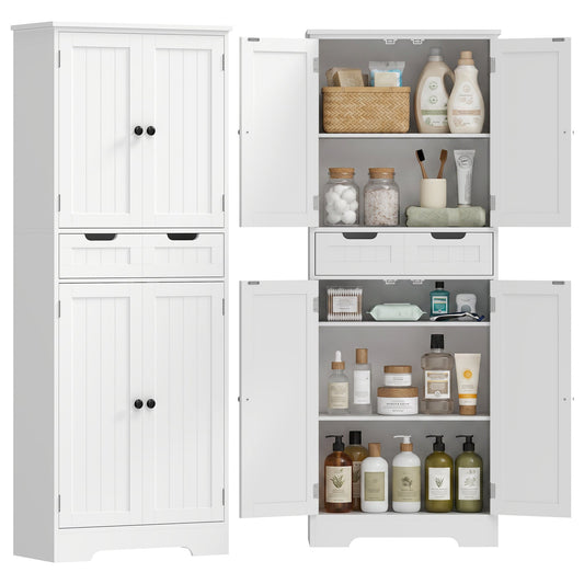 Tall Bathroom Cabinet, Freestanding Storage Cupboard, Bathroom Storage Cabinet with Drawer, Shelves and Doors, 60 x 30 x 160 cm, White