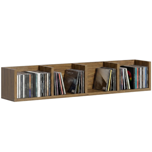 Wall Mount 84 CD / 56 DVD/Blu-ray/ Media Storage Rack 4 Cubes Wooden Shelf Organizer Unit Bookcase Display, Walnut Brown